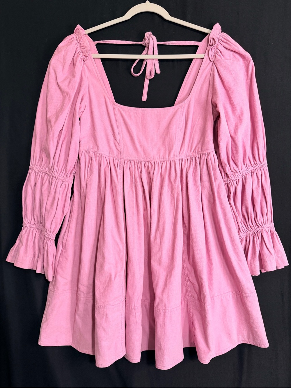PILCRO Anthropologie Pink Square Neck Babydoll Dress S puff sleeve Zip up